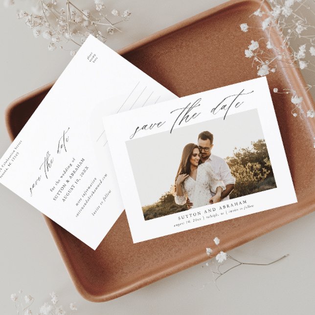 Elegant Script Photo Wedding Save the Date Announcement Postcard (Creator Uploaded)