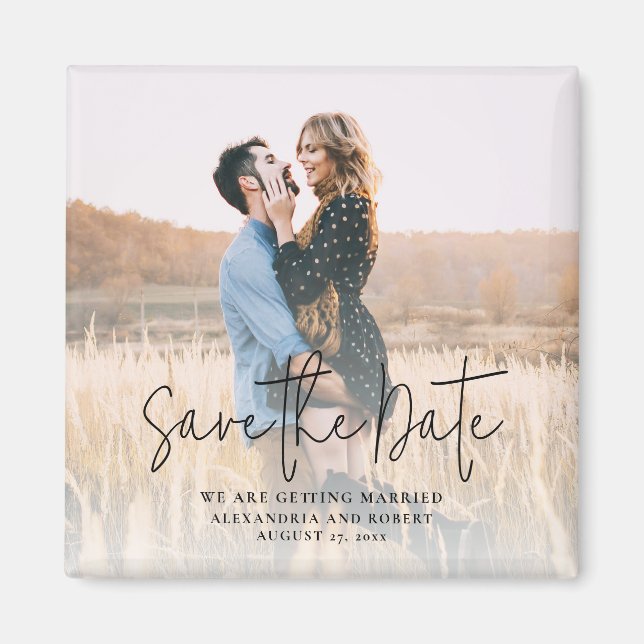 Elegant Script Photo Wedding Save the Date Magnet (Front)