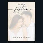 Elegant Script Photo Wedding Table Number Fifteen<br><div class="desc">This design features a lovely photo of your choice. Click the "Click to customise further" button to edit the script wording's colour. Move photo image above overlay layers to centre. See the entire collection for more matching items!</div>