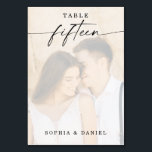 Elegant Script Photo Wedding Table Number Fifteen<br><div class="desc">This design features a lovely photo of your choice. Click the "Click to customise further" button to edit the script wording's colour. Move photo image above overlay layers to centre. See the entire collection for more matching items!</div>