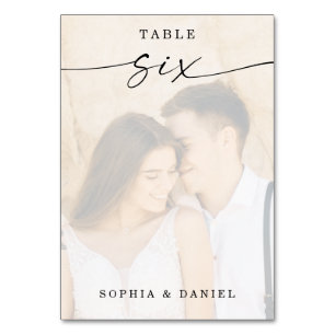 Elegant Script Photo Wedding Table Number Six