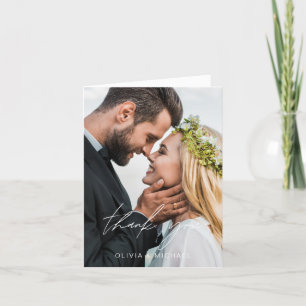 Elegant Script Photo Wedding Thank You Card