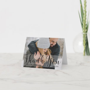 Elegant Script Photo Wedding Thank You Card