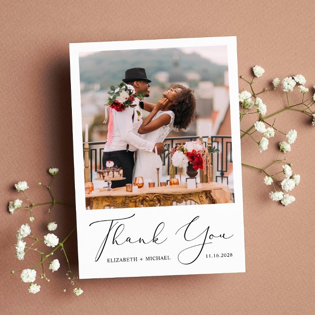 Elegant Script Photo Wedding Thank You Card (Creator Uploaded)
