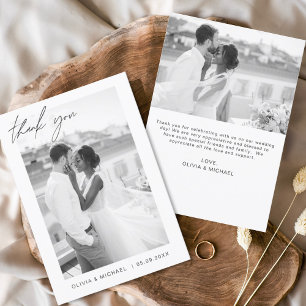 Elegant Script Photo Wedding Thank You Card