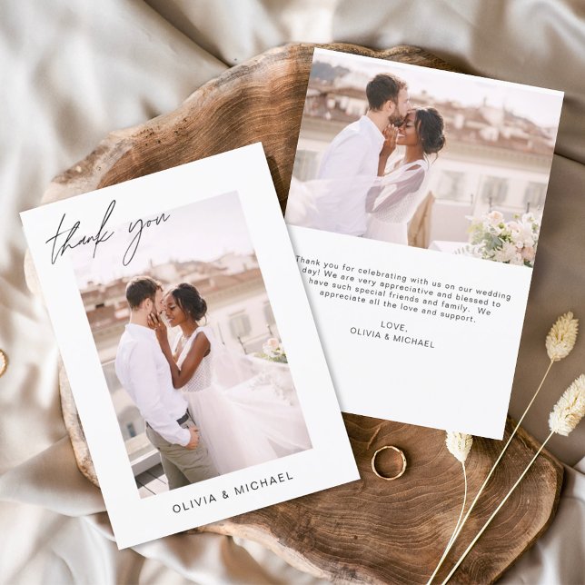 Elegant Script Photo Wedding Thank You Card (Creator Uploaded)