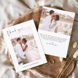 Elegant Script Photo Wedding Thank You Card<br><div class="desc">Express your heartfelt gratitude in timeless style with this Elegant Script Photo Wedding Thank You Card. Featuring refined calligraphy, a full photo layout, and minimalistic design elements, this card is the perfect way to thank your guests while showcasing a cherished moment from your big day. Ideal for modern, romantic, or...</div>