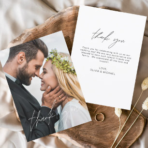 Elegant Script Photo Wedding Thank You Card