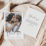Elegant Script Photo Wedding Thank You Card<br><div class="desc">Express your heartfelt gratitude in timeless style with this Elegant Script Photo Wedding Thank You Card. Featuring refined calligraphy, a full photo layout, and minimalistic design elements, this card is the perfect way to thank your guests while showcasing a cherished moment from your big day. Ideal for modern, romantic, or...</div>
