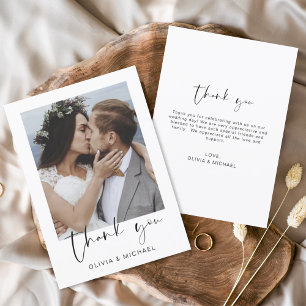 Elegant Script Photo Wedding Thank You Card