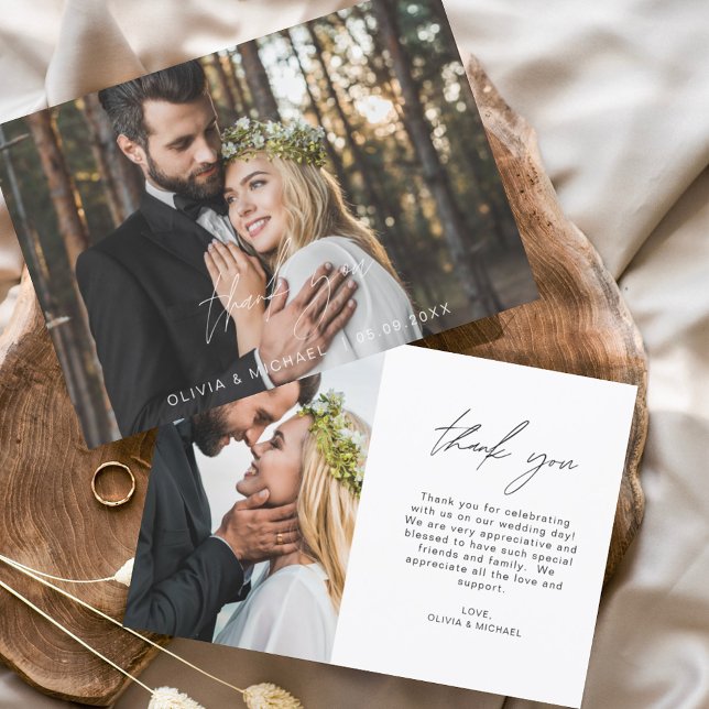 Elegant Script Photo Wedding Thank You Card (Creator Uploaded)