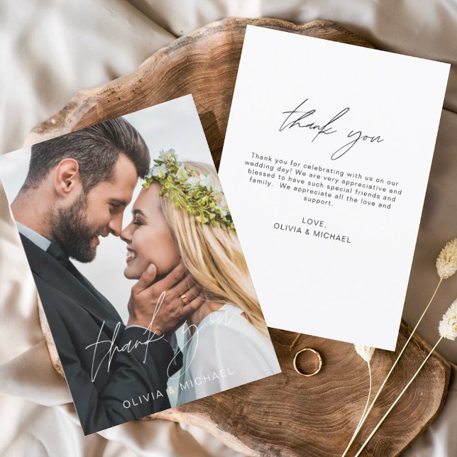 Elegant Script Photo Wedding Thank You Card (Creator Uploaded)