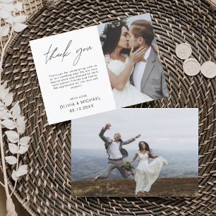 Elegant Script Photo Wedding Thank You Card