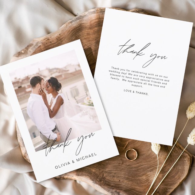 Elegant Script Photo Wedding Thank You Card (Creator Uploaded)