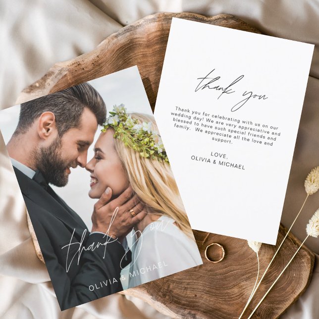 Elegant Script Photo Wedding Thank You Card (Creator Uploaded)