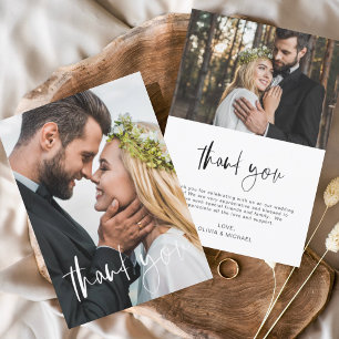 Elegant Script Photo Wedding Thank You Card