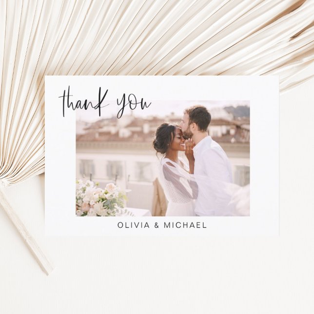 Elegant Script Photo Wedding Thank You Card (Creator Uploaded)