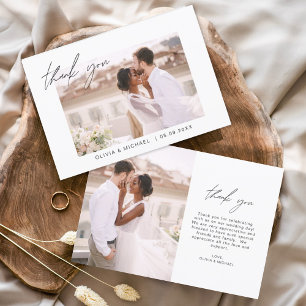 Elegant Script Photo Wedding Thank You Card
