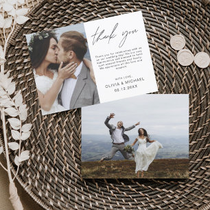 Elegant Script Photo Wedding Thank You Card
