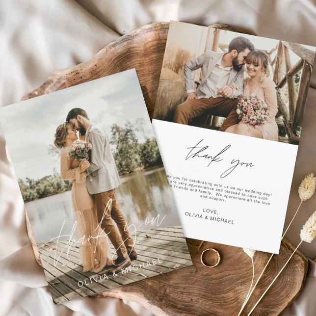 Elegant Script Photo Wedding Thank You Card (Creator Uploaded)