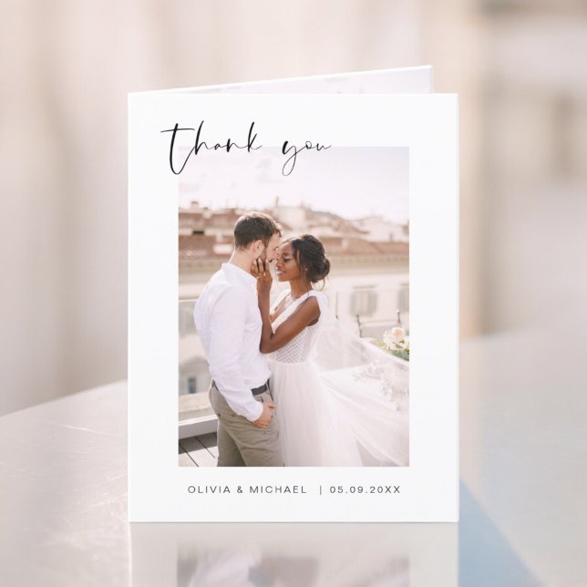 Elegant Script Photo Wedding Thank You Card (Creator Uploaded)