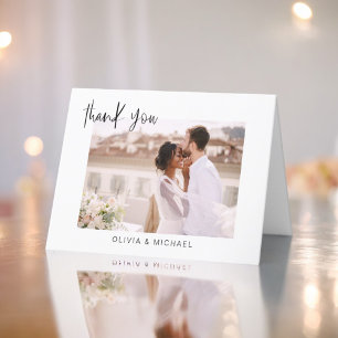 Elegant Script Photo Wedding Thank You Card
