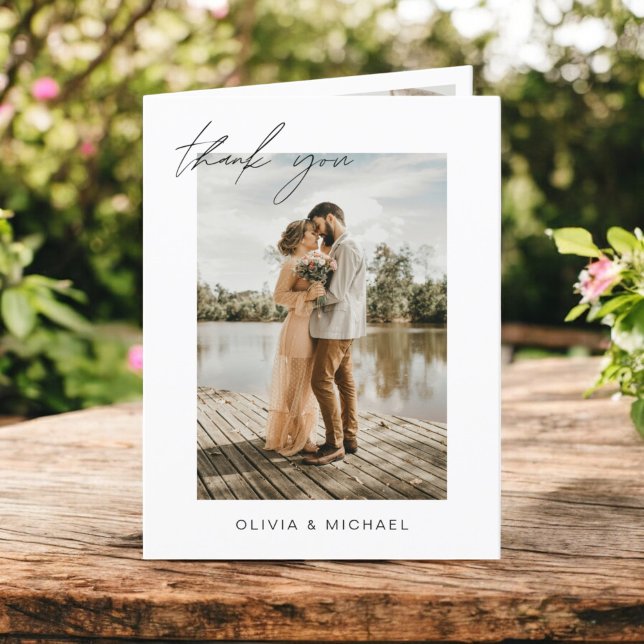 Elegant Script Photo Wedding Thank You Card (Creator Uploaded)