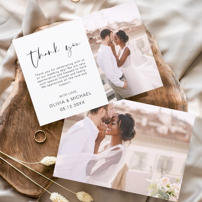 Elegant Script Photo Wedding Thank You Card (Creator Uploaded)