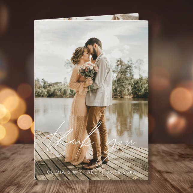 Elegant Script Photo Wedding Thank You Card (Creator Uploaded)