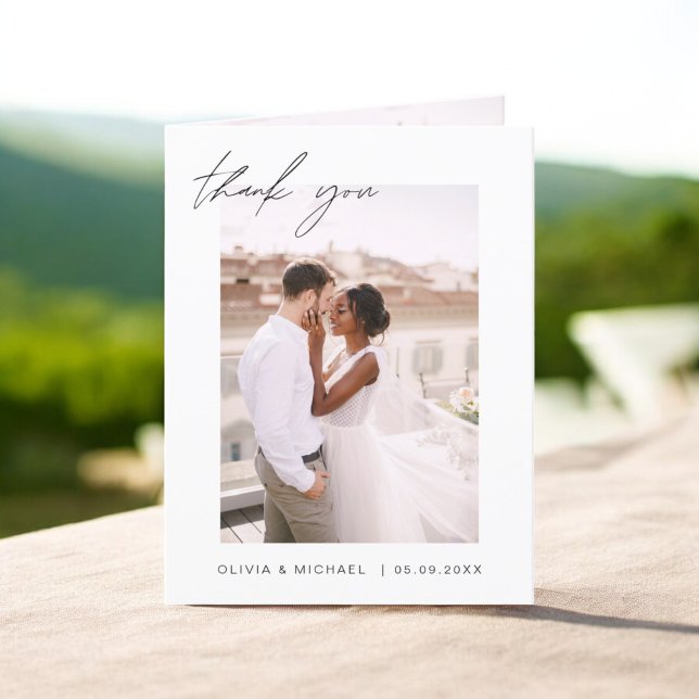 Elegant Script Photo Wedding Thank You Card (Creator Uploaded)