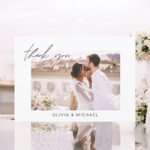 Elegant Script Photo Wedding Thank You Card