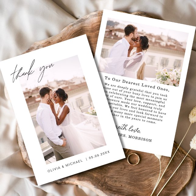 Elegant Script Photo Wedding Thank You Card (Creator Uploaded)