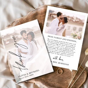 Elegant Script Photo Wedding Thank You Card