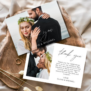 Elegant Script Photo Wedding Thank You Card