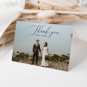 Elegant Script Photo Wedding Thank You Folded Card