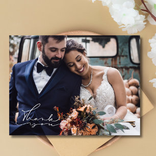 Elegant Script Photo Wedding Thank You  Postcard