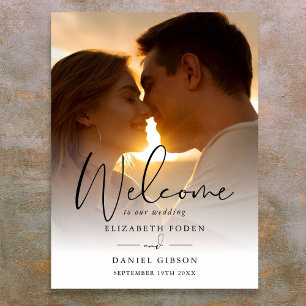 Elegant Script Photo Wedding Welcome Sign