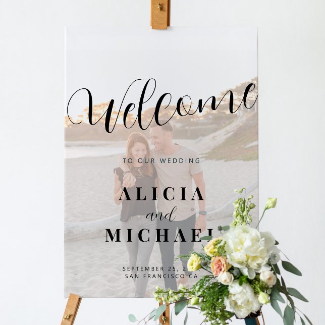 Elegant script photo wedding welcome sign poster (Creator Uploaded)