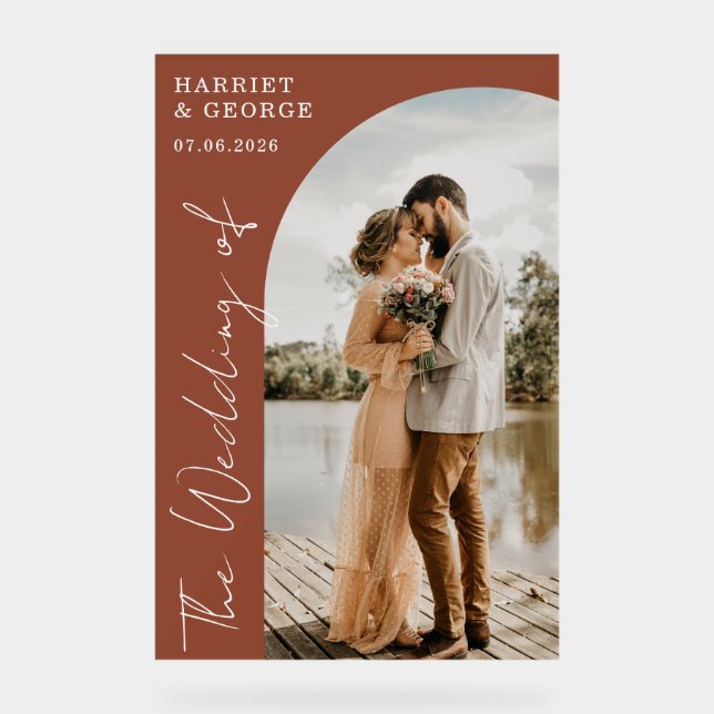 Elegant Script Photo Welcome Wedding Sign (Front)