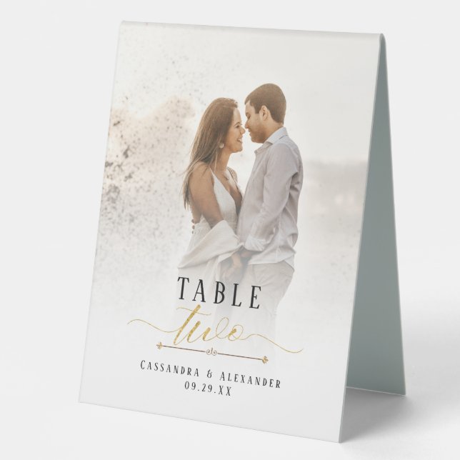 Elegant Script Photograph Gold Glitter Wedding Two (Front)