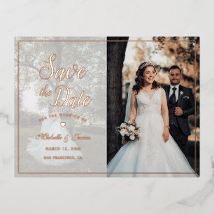 Elegant Script Picture Wedding Save The Date Foil Invitation Postcard