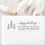 Elegant Script Pine Christmas Return Address Label<br><div class="desc">Elegant,  Modern Black and White Hand Lettered Christmas Family Return Address Labels. Featuring a pretty hand-written script with saying "merry christmas" in swash-tail font,  pine trees dodle with little hearts. Great for Christmas holiday season,  easy to personalise them with your names and return address info.</div>