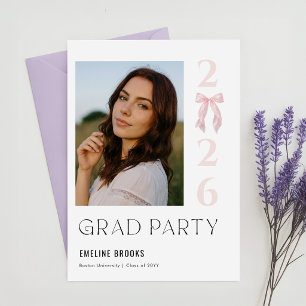 Elegant Script Pink Bow Photo Graduation Thank You Postcard