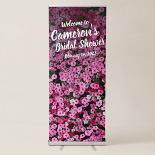 Elegant Script Pink Floral Bridal Shower Backdrop Retractable Banner