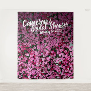 Elegant Script Pink Floral Bridal Shower Backdrop Tapestry
