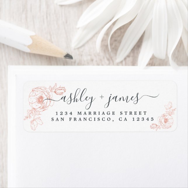 Elegant Script Pink Floral Wedding Return Address (Insitu)