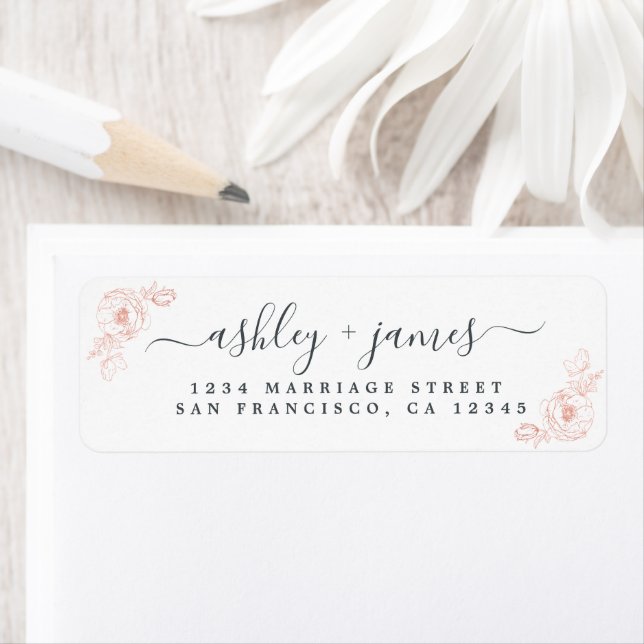 Elegant Script Pink Floral Wedding Return Address (Insitu)