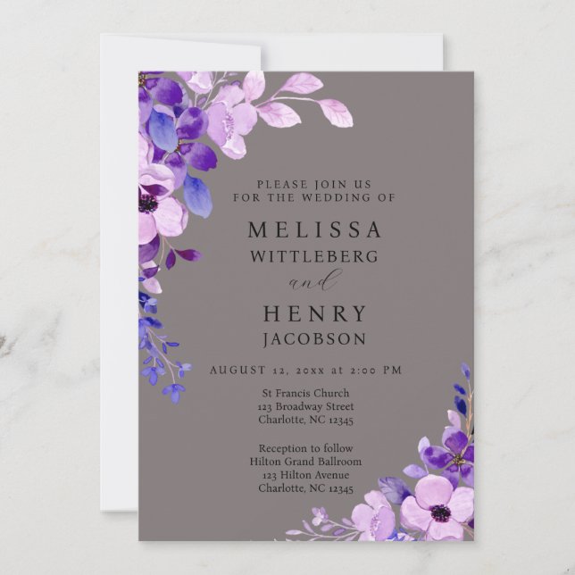 Elegant Script Pink Flower Wedding Invitation (Front)