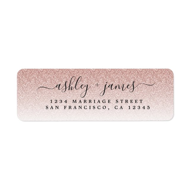Elegant Script Pink Glitter Wedding Return Address (Front)