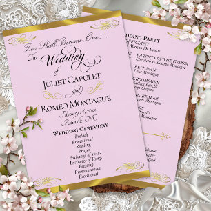 Elegant Script - Pink Pearl/Gold Wedding Programme